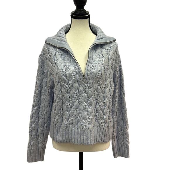Sincerely Jules Cozy Light Blue Sweater Quarter Zip Cropped Length - Picture 1 of 10